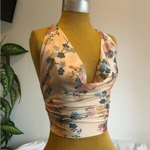 Zara floral satin effect crop top backless cowl neck